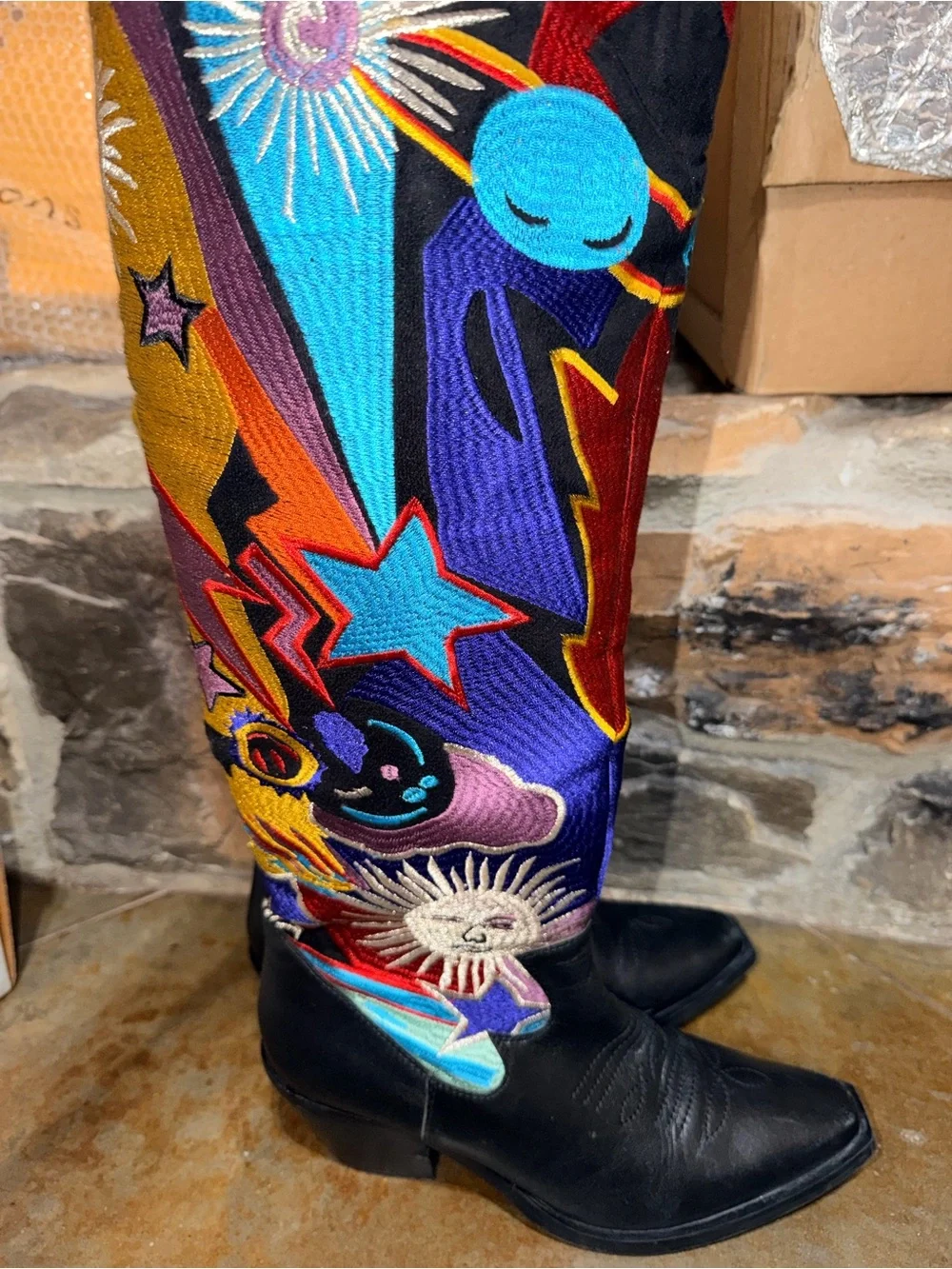 NASTY GAL Embroidered Multicolor Cosmic Tall Women's Boots